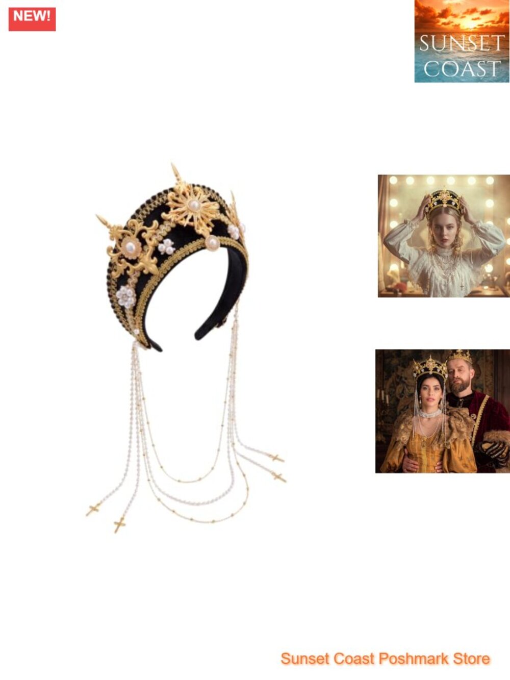 Velvet Tudor Queen Renaissance Crown Headpiece Costume Hat